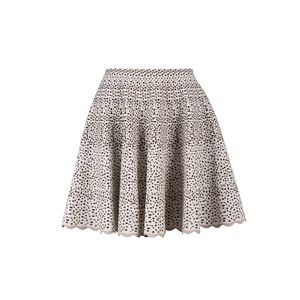Alaia Cream and Black Lynx Print Laser-Cut Flared Skirt